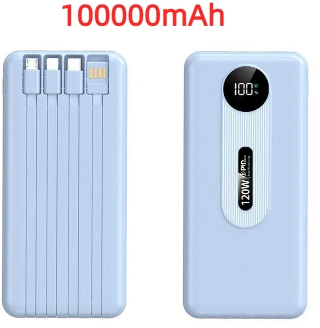 120W 모바일 전원 은행 초고속 충전 디지털 디스플레이 배터리 대용량 iPhone에 적합 Samsung Huawei XIAOM, 04 blue 100000mA