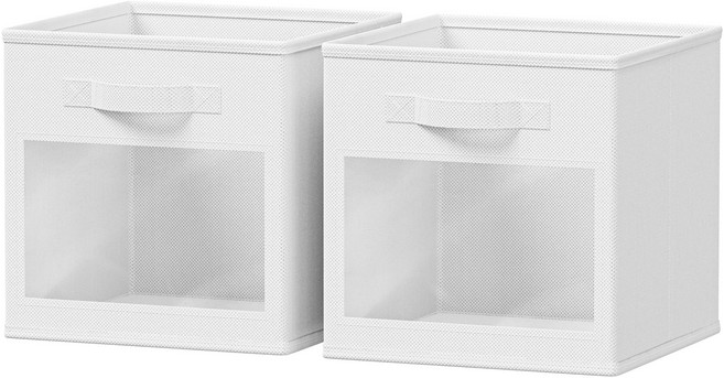 수납 바스켓 다용도 접이식 패브릭 옷정리 수납함 투명창 포함, 2개, 화이트