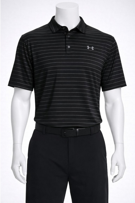 [언더아머_스포츠] 기능성 골프 티셔츠 Black 반팔 폴로 TM1351130 스트라이프 자외선차단