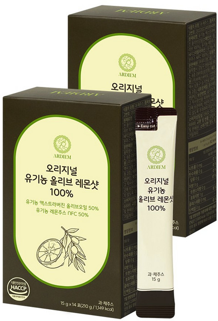 아르디엠 오리지널 유기농 올리브 레몬샷 100% 올레샷, 210g, 2박스