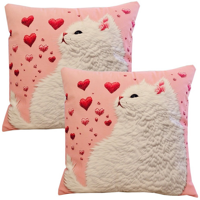 애니 쇼파쿠션커버 2개 실제같은 강아지 고양이