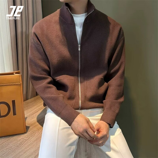 4위 - Timepure 기본 집업 니트 가디건 남성용 봄 가을 스웨터 데일리 아우터 하이칼라