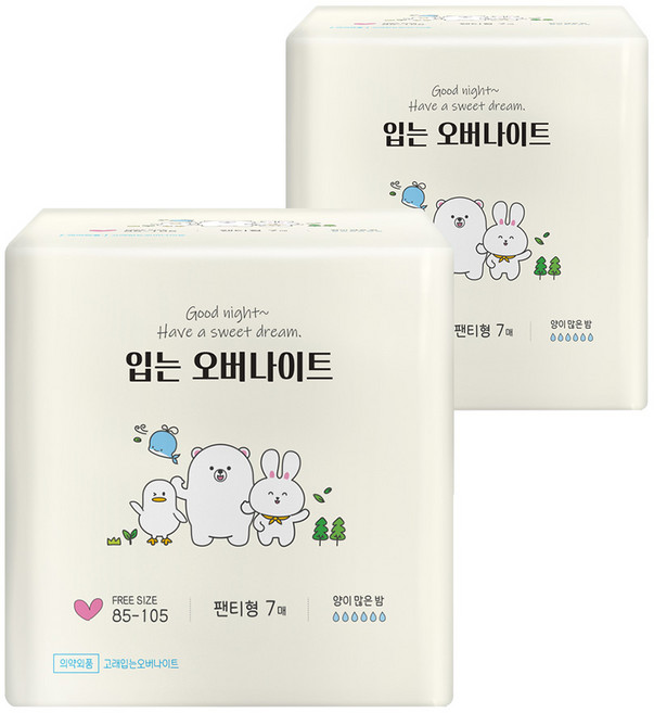 춤추는고래 입는 오버나이트 팬티형 Free 총 14개입, 오버나이트 이상, 7개입, 2개
