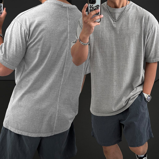 빠델 절개 피그먼트 오버핏 반팔티셔츠