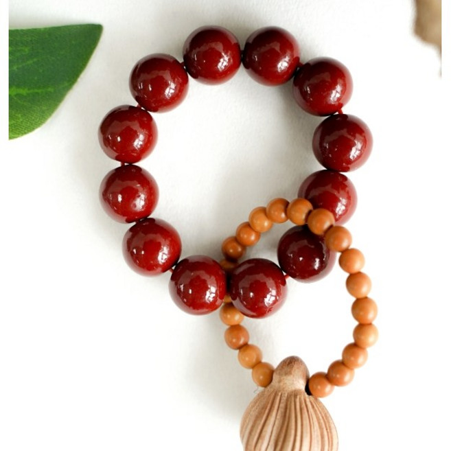 경면주사 원석 미니 손가락 염주 단주 팔찌 삼재 부적 반지, 자금사, 1개