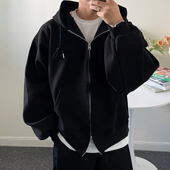 커플 투웨이 크롭 오버핏 벌룬 후드 집업 남자 무지 헤비 모자큰 후드티 이쁜곳