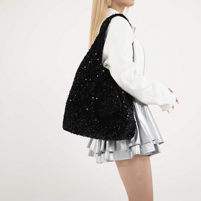 소울린느 가볍고 편안한 빅사이즈 지갑 포함 스팽글 에코백 (2color)