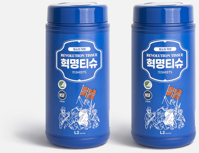 [본사 정품] 데일리아이디어 혁명티슈 70매 x 2통 멀티클리너 세정티슈 1종세제 안심성분, 2개