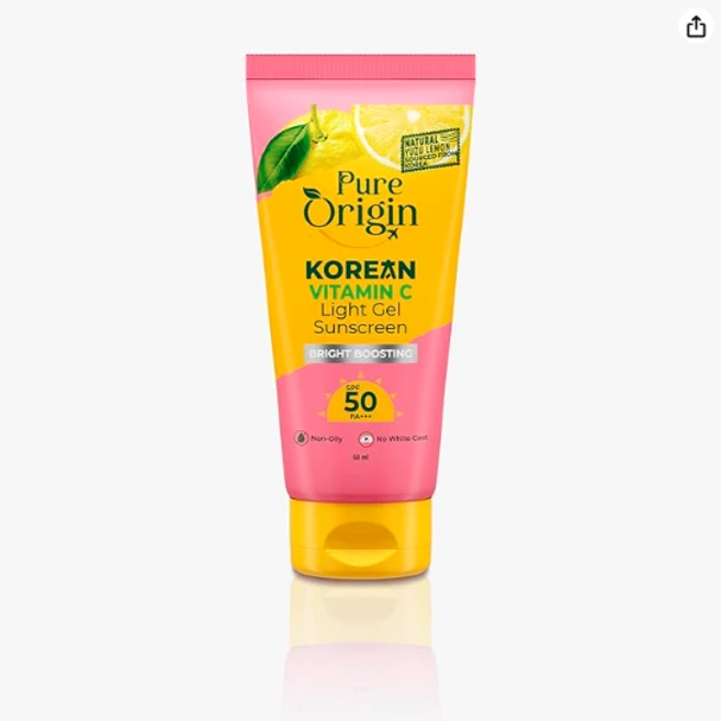 Pure Origin Korean Vitamin C Light Gel Sunscreen with SPF 50 & PA++++| No White Cast | Suitable for, 1개, 50L - 쿠팡