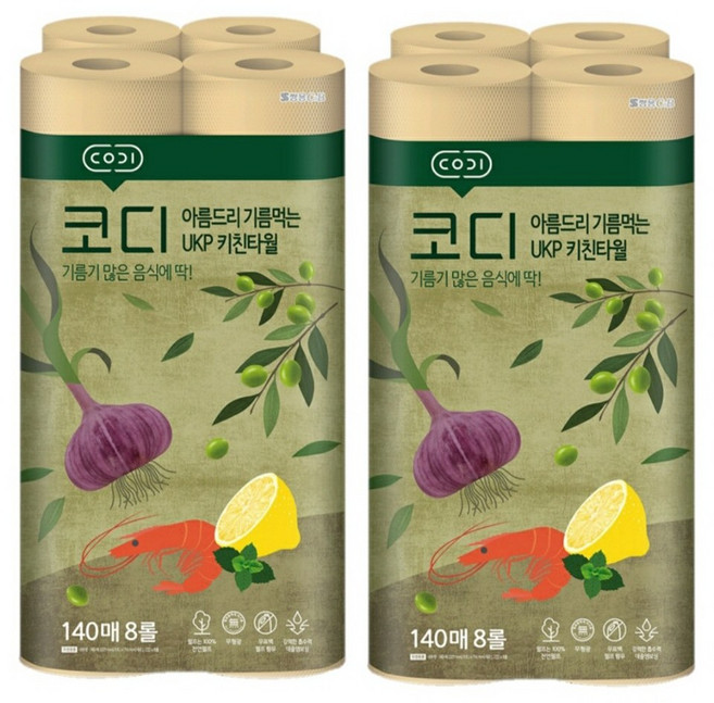 코디 아름드리 기름먹는 천연펄프 키친타올, 140매, 16개