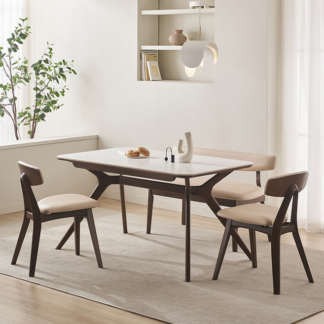 삼익가구 비안트 포세린 세라믹 원목 식탁 테이블 1400/1800, 4인용, 월넛(베이지)