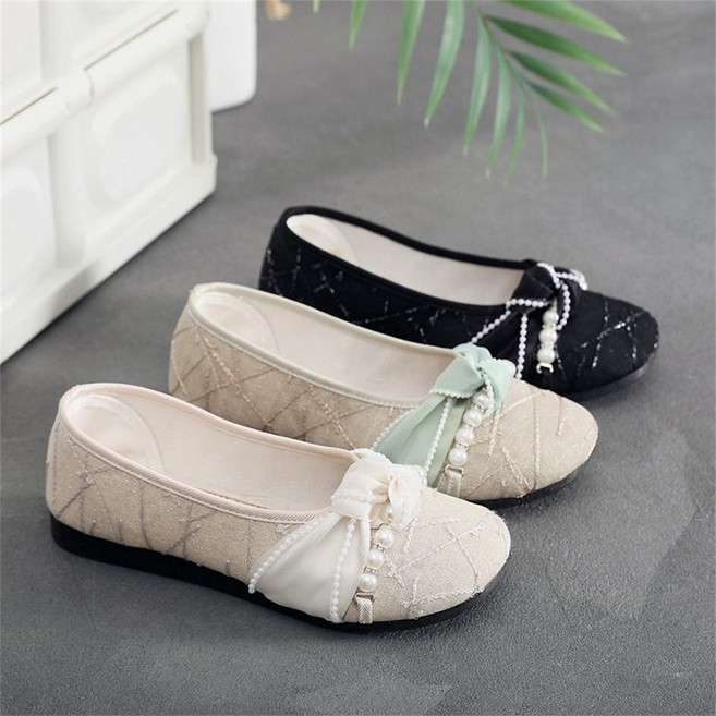 TKX 여성용 평평한 신발 진주 장식 클래식 예쁜단화 발편한 볼넓은 고퀄리티