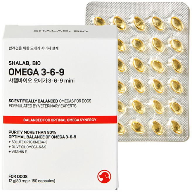샤랩바이오 강아지 고양이 오메가3 6 9 영양제 피부 항산화 심장 혈관 면역 미니 80mg, 1개, 오메가 지방산, 150정