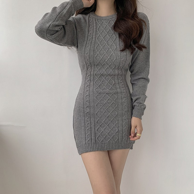 [에이진] 꽈배기 뒷트임 미니원피스 (3colors)