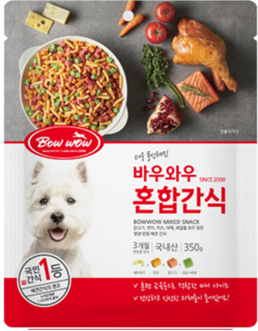바우와우 혼합 강아지 간식 350g, 혼합맛(닭고기/연어), 5개