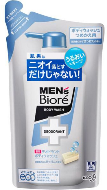 kao 카오 맨즈 비오레 남성용 데오드란트 바디워시 비누향 리필용 380ml, 단일, 1개