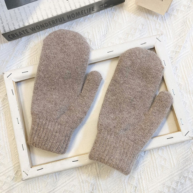 [재고 정리 세일]여성 겨울 토끼털 느낌 기모 두꺼운 방한 장갑 라이딩용 보온 벙어리 니트 장갑