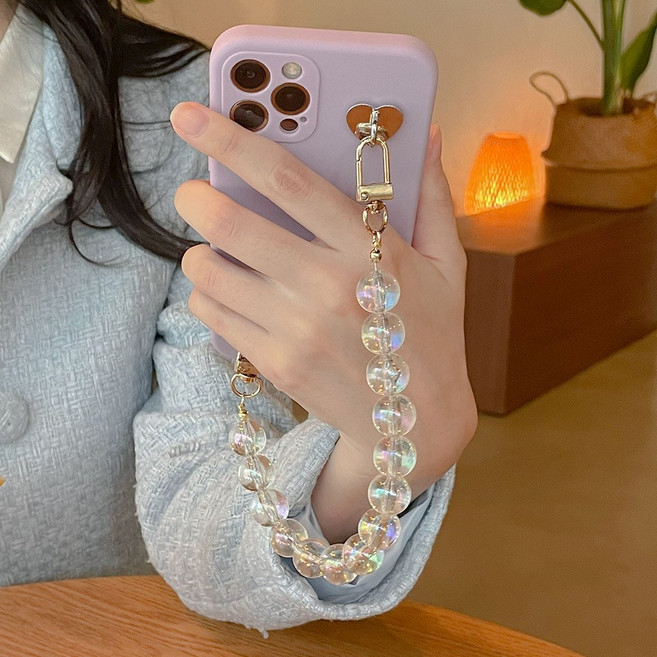 핸드폰 악세사리 스트랩 컬렉션, 02.볼드 진주 펄 구슬 핸드폰 손목 스트랩, 연결 고리 부자재(실버)