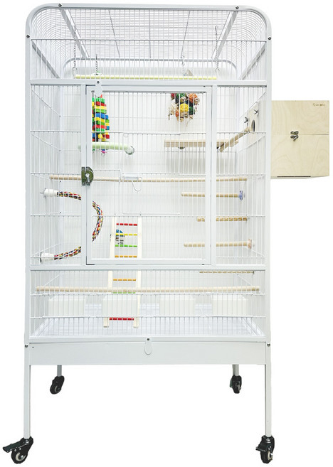 앵무새 새장 대형 케이지 철장 이동식 사육장 코뉴어 모란 왕관 중형앵무, 중형, 1개, 화이트