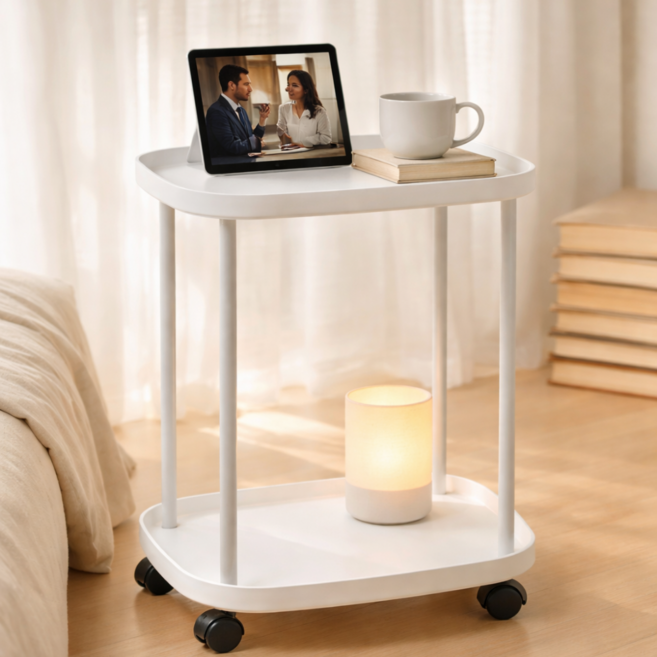 익스오더 거실 침실 다용도 이동식 사이드 테이블, 화이트