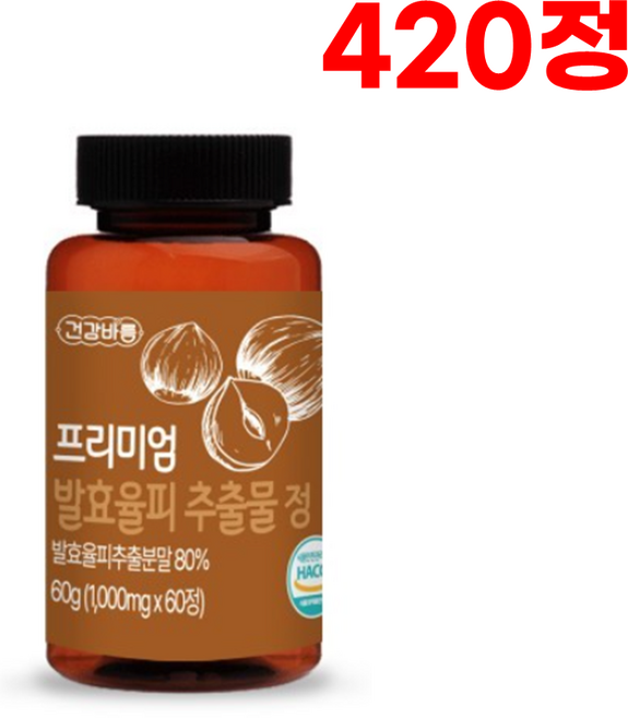 건강바름 발효율피 추출물 100% 국내산 고함량 1000mg 식약처인증 율피 밤껍질 엘라그산 정, 420정, 1개