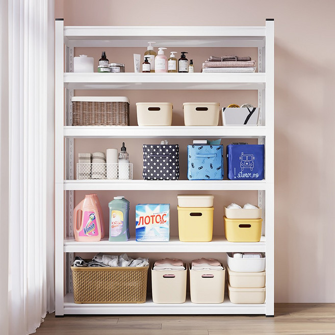 Kleeno 철제 다층무 볼트 조립식 3456 단 앵글 선반 다목적 경량랙 베란다 선반, 흰색, 6단