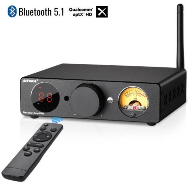 진공관앰프 AIYIMA 블루투스 파워 앰프 스테레오 사운드 디코더 VU 계량기 USB ATPX-HD 홈 시어터 시스템 300W × 2, 2.With DC32V US plug