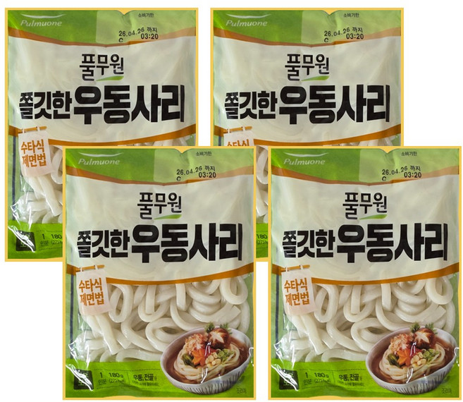 풀무원 쫄깃한 우동사리 (1인) 개별포장 실온보관, 4개, 180g