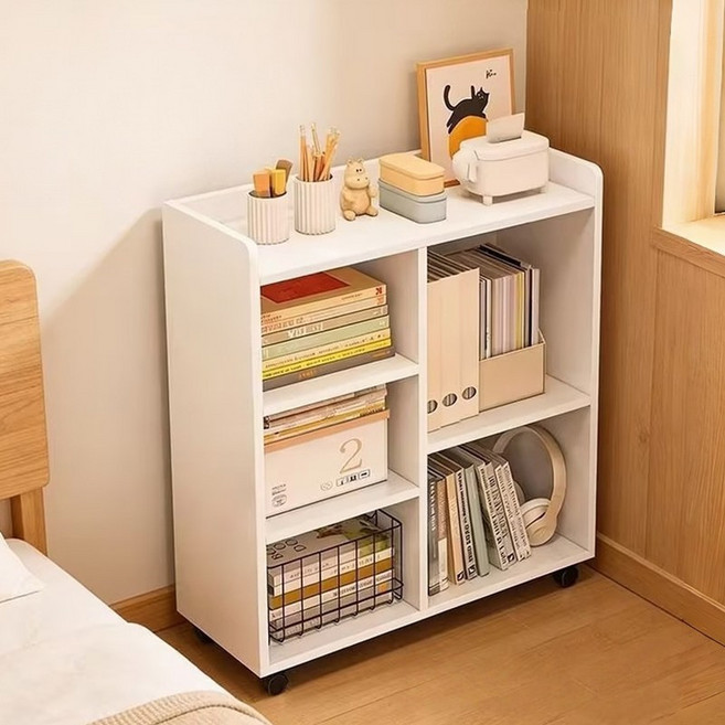 이동식 서랍장 거실 수납장 다기능 선반 책장, 흰색