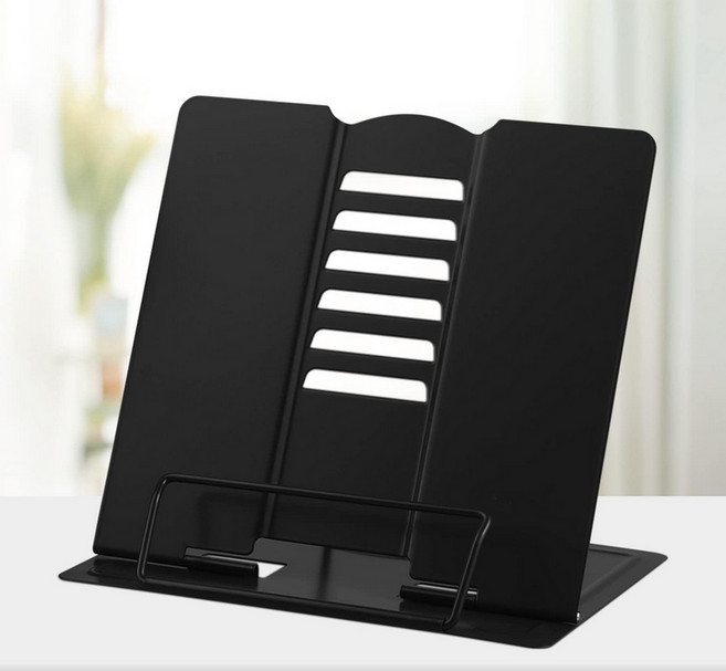 견고한 각도조절 책장고정 스테인리스 독서대, 블랙