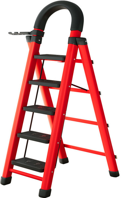 가정용 접이식 사다리 탄소강 A형 휴대용 2/3/4/5/6단, 레드, 1개