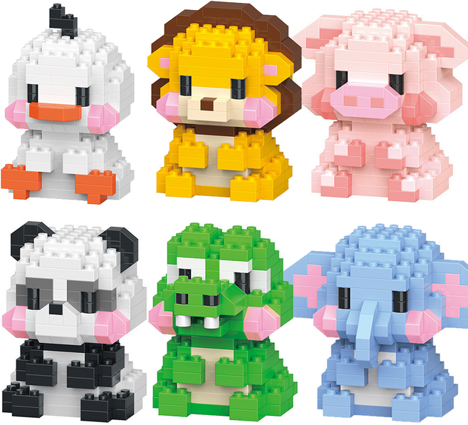 [블럭킹] 나노블럭 귀여운 동물 캐릭터 블럭 6종 모음 어린이 KC인증 BK043, 1개, A. 6종 BOX