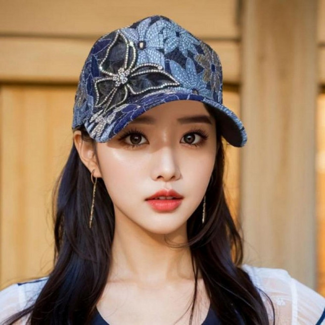 여성 화려한 플라워패턴 큐빅 나비 장식 메쉬 볼캡 여름 야구모자 엄마모자