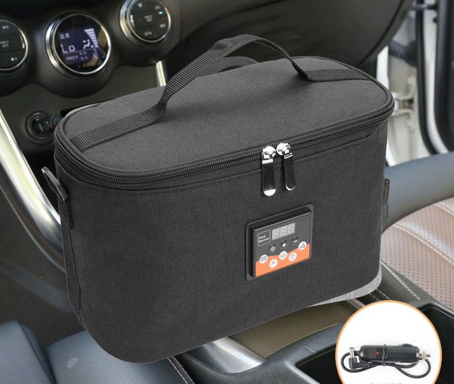 USB충전 온도조절 휴대용 충전식 보온도시락 온열도시락 전기, 1개, 블랙 온도 가능-12V 차량용 사각형