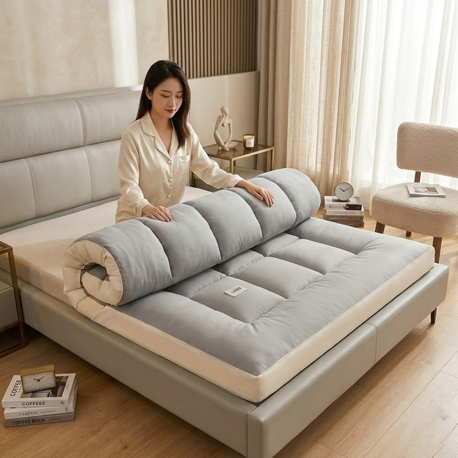 리보아 사계절 침대 바닥 토퍼 매트리스 요매트 10cm, 연그레이