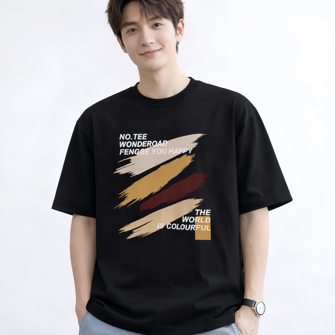 헤비코튼 프린팅 반팔 티셔츠 남성 와이드핏 라운드넥 반소매 티