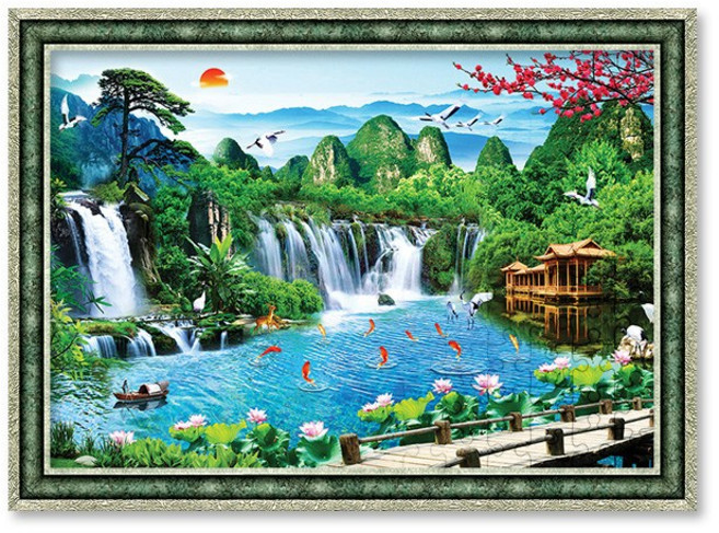 평화로운 폭포 직소 퍼즐+액자 세트 1000피스, 1개, 앤틱그린