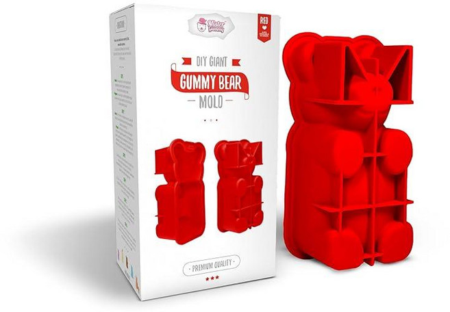 Mister Gummy DIY 자이언트 젤리 곰 몰드 | 프리미엄 품질 실리콘 + 2가지 레시피 및 5개의 선물 가방 포함 빅 베어 간식 만들기! (구미 케이크 빵 초콜릿 등)