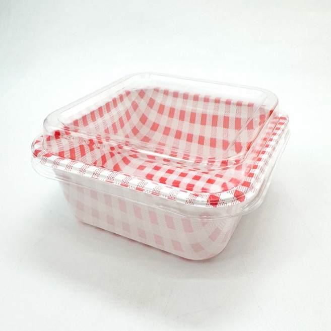 정담 도시락케이크 용기 용기 + 뚜껑, 핑크체크, 50개