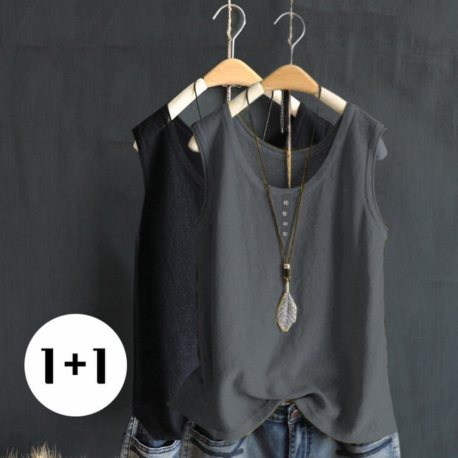 2장입 여름용 빅사이즈 U넥 민소매 나시 여성 티셔츠 데일리 심플 체형커버 시원한 베이직 이너 무지 탄탄한 소재 슬라브원단