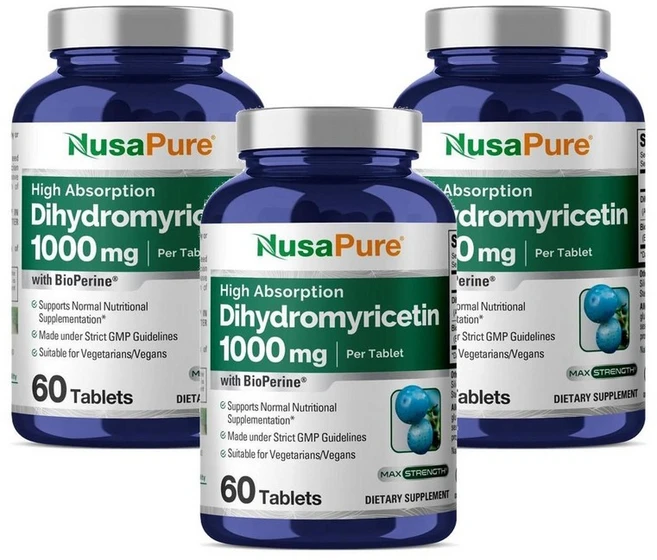 누사퓨어 디하이드로미리세틴 DHM 1000mg + 바이오페린 60정, 3개 - 쿠팡