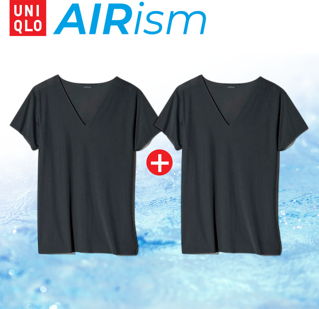AIRism 유니클로 에어리즘 메쉬 심리스 브이넥 쿨 반팔티 2p + 보관파우치