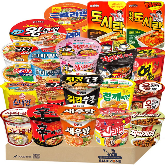 [블루존] 컵라면 용기 20종 (불닭+까르보불닭+신+진+짜파+팔도비빔+새우탕+사리곰탕+김치+튀김+스낵+열+김치사발+육사발+도시락+김치도시락+참깨+오짬뽕+왕뚜껑+삼양)