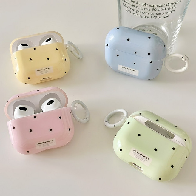 쁘띠마켓 파스텔 도트 땡땡이 무지 에어팟 하드 케이스, 1개, 핑크, 에어팟 프로 2