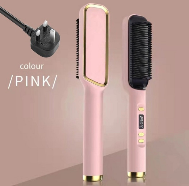전기 핫 빗 다기능 스트레이트 헤어 너 음이온 Anti-Scalding 스타일링 도구 닝 브러쉬, Pink UK, 03 Pink UK