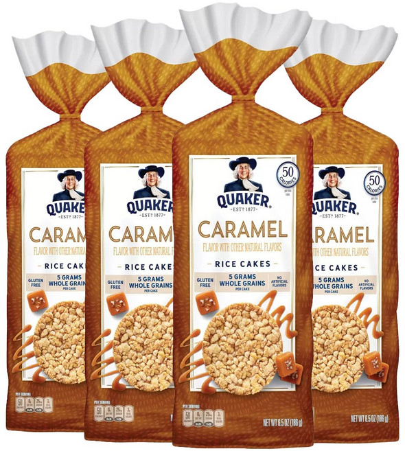 퀘이커 라이스 케이크 캐러멜 Quaker Caramel Rice Cakes, 4개, 186g