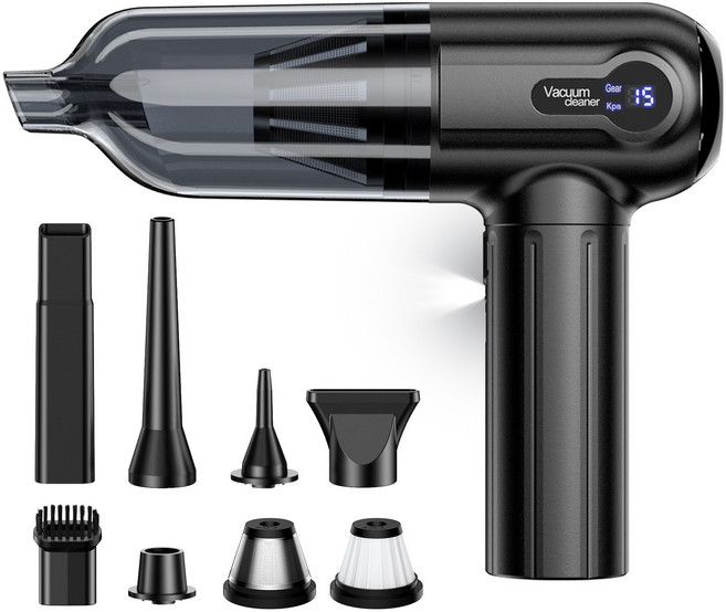 SUNGOD 차량용 무선 청소기 에어건 고출력 흡입 파워 송풍 디스플레이 미니 핸디 진공 청소기, VC-01B, 블랙