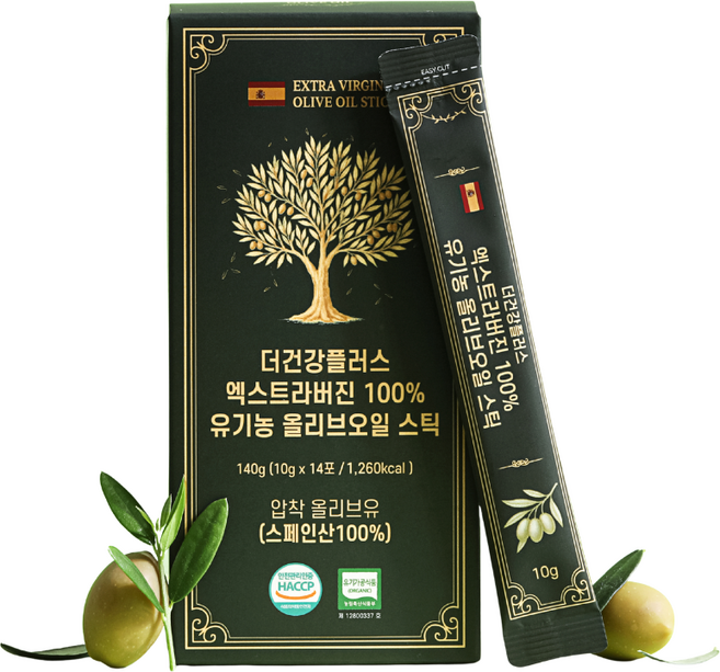 더건강플러스 엑스트라버진 100% 유기농 올리브오일 스틱, 14개, 10g