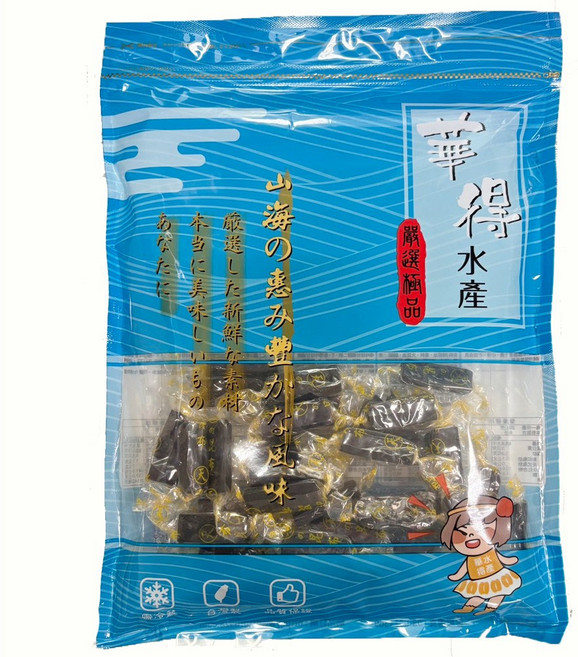 華得水產 昆布糖 海帶糖 海味零食 Q彈有嚼勁 無添加 健康休閒零食, 300g, 3個
