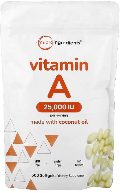 Micro Ingredients 비타민A 25000IU 소프트젤 500정, 1개 - 쿠팡